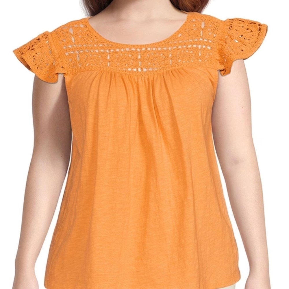 ⏰ 1 DAY ONLY SALE PRICE 🌻Terra & Sky Tangerine Crochet Sleeve Blouse